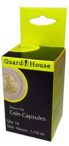 pack of 10 pcs. 1/10 oz Gold Eagle 16mm Direct-Fit Guardhouse Coin Capsules #781645