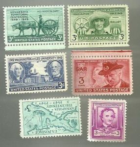 United States Commerative Single Stamp Sets 1949 Scott #981 to #986
