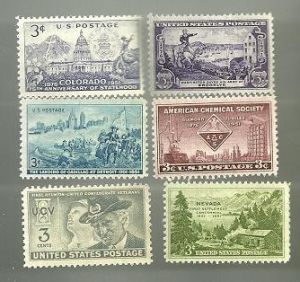 United States Commerative Single Stamp Sets 1951 Scott #998 to #1003