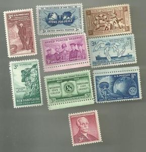 United States Commerative Single Stamp Sets 1955 Scott #1064 to #1072