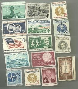 United States Commerative Single Stamp Sets 1959 Scott #1124 to #1138