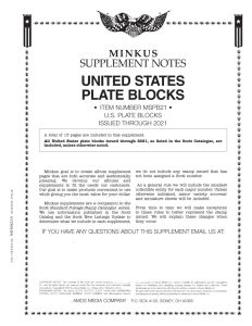 2021 Minkus U.S. Plate Block Stamp Supplement #MSPB21