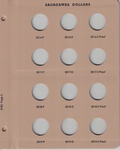 Dansco Update Page 8183-5 for Sacagawea Dollars with proofs Dated 2016 P - 2019 S Proof