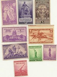 United States Commerative Single Stamp Sets 1940 Scott #894 to #902