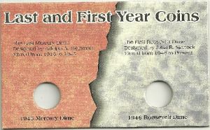 Last & First Year Coins - Mercury & Roosevelt Dimes Card & Sleeve