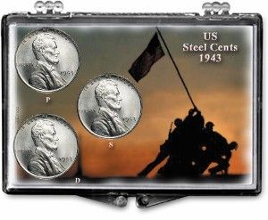 Gallery 2x3 Holder 1943 P, D & S Mint U.S. Steel Cent Set  - Iwo Jima Design
