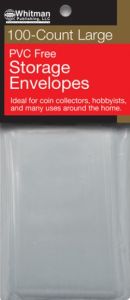 pack of 100 PVC-Free Poly Open End Coin Storage Envelopes Large