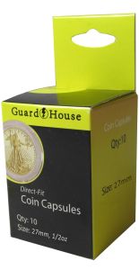pack of 10 pcs. 1/2 oz Gold Eagle 27mm Direct-Fit Guardhouse Coin Capsules #781647