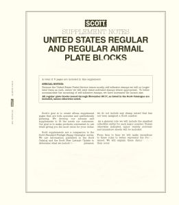 2018 Scott U.S. Regular & Regular Air Plate Blocks Stamp Supplement #37 #125S018