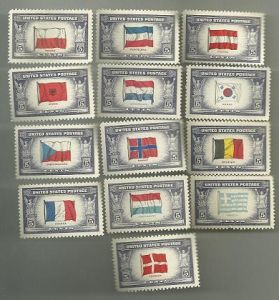 United States Commerative Single Stamp Sets 1943 Scott #909 to #921
