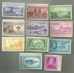 United States Commerative Single Stamp Sets 1950 Scott #987 to #997