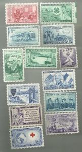 United States Commerative Single Stamp Sets 1952 Scott #1004 to #1016