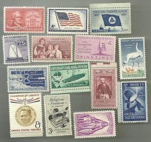United States Commerative Single Stamp Sets 1957 Scott #1086 to #1099