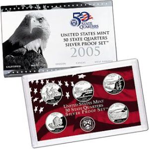 2005 United States Silver Proof 5 Coin State Quarter set