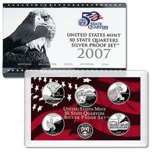2007 United States Silver Proof 5 Coin State Quarter set