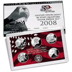 2008 United States Silver Proof 5 Coin State Quarter set