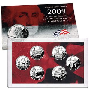 2009 United States Silver Proof 6 Coin D.C. & Trust Territories Quarter Set