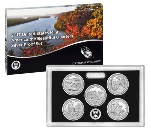 2017 United States Silver Proof 5 Coin National Park Quarter Set