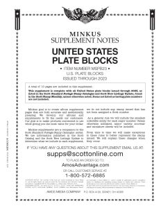 2023 Minkus U.S. Plate Block Stamp Supplement #MSPB23