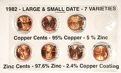 1982  Large and Small Date - 7 Varieties BU Cents
