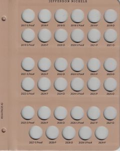 Dansco Update Page 8114-2 for Jefferson Nickels with Proofs Dated 2017 S Proof - 2029 P