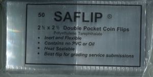 pack of 50 pcs. ET Kointain SAFLIP Non Vinyl 2 1/2 x 2 1/2 Coin Flips - no inserts