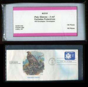 pack of 100 First Day Cover #10 Envelope Poly Bags
