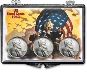 Gallery 2x3 Holder 1943 P, D & S Mint U.S. Steel Cent Set - Uncle Sam Design