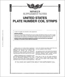 2018 Minkus All American Part 6 Stamp Supplement (Plate Number Coil Strips) #MAA618