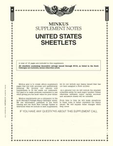 2018 Minkus U. S. Sheetlets Supplement #MSH18