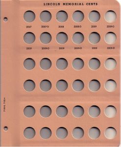 Dansco Update Page 7100-8 / 7102-4 for Lincoln Cents dated 2007-2009 D