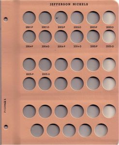 Dansco Update Page 7113-5 for Jefferson Nickels Dated 2001 P - 2005 D