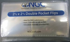 pack of 50 pcs. NGC Non Vinyl PVC Free 2 1/2 x 2 1/2 Coin Flips - no inserts