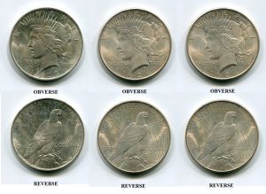 Lot of 3 Uncirculated 1922 1923 & 1924 Peace Dollars MS60