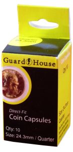 pack of 10 pcs. Quarter 24.3mm Direct-Fit Guardhouse Coin Capsules #781624