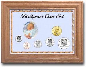Oak Display Frame - Birth Year Coin Set (Cent Thru Half Dollar & Small Dollar - SBA, Sacagawea, Presidential)