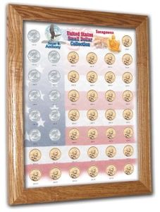 Oak Display Large Frame - Susan B. Anthony & Sacagawea Dollar