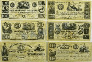 Paper Money Replica Texas Banknote Set