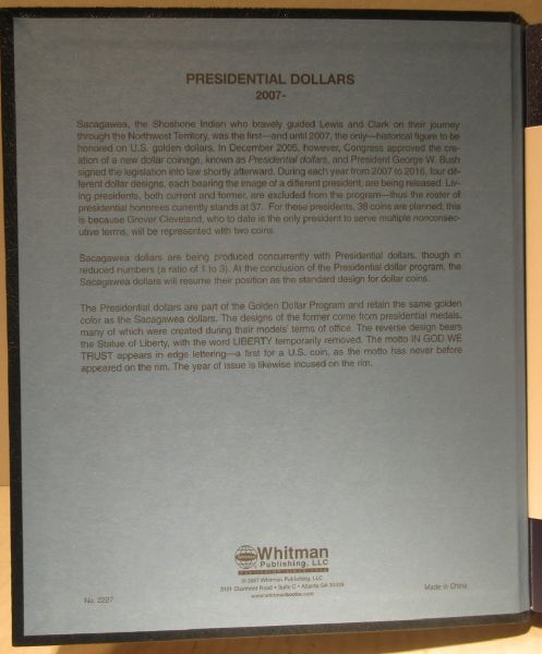 Whitman Classic Coin Album 2227 Presidential Dollars 2007-2016 P & D Mints 